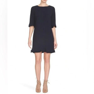 CeCe Kate Navy Blue Ruffle Hem Preppy Office Siren Crepe Shift Mini Dress Size 2